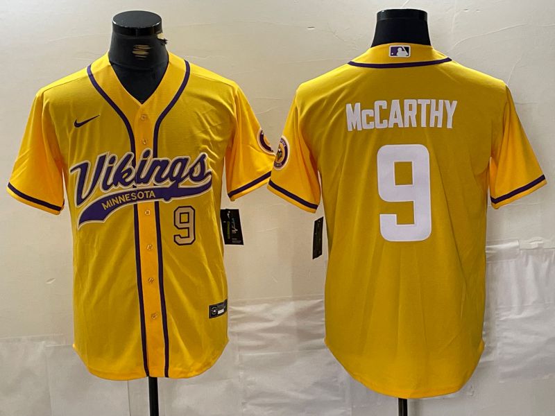 Men Minnesota Vikings #9 Mccarthy Yellow Joint Name 2024 Nike Limited NFL Jersey style 2